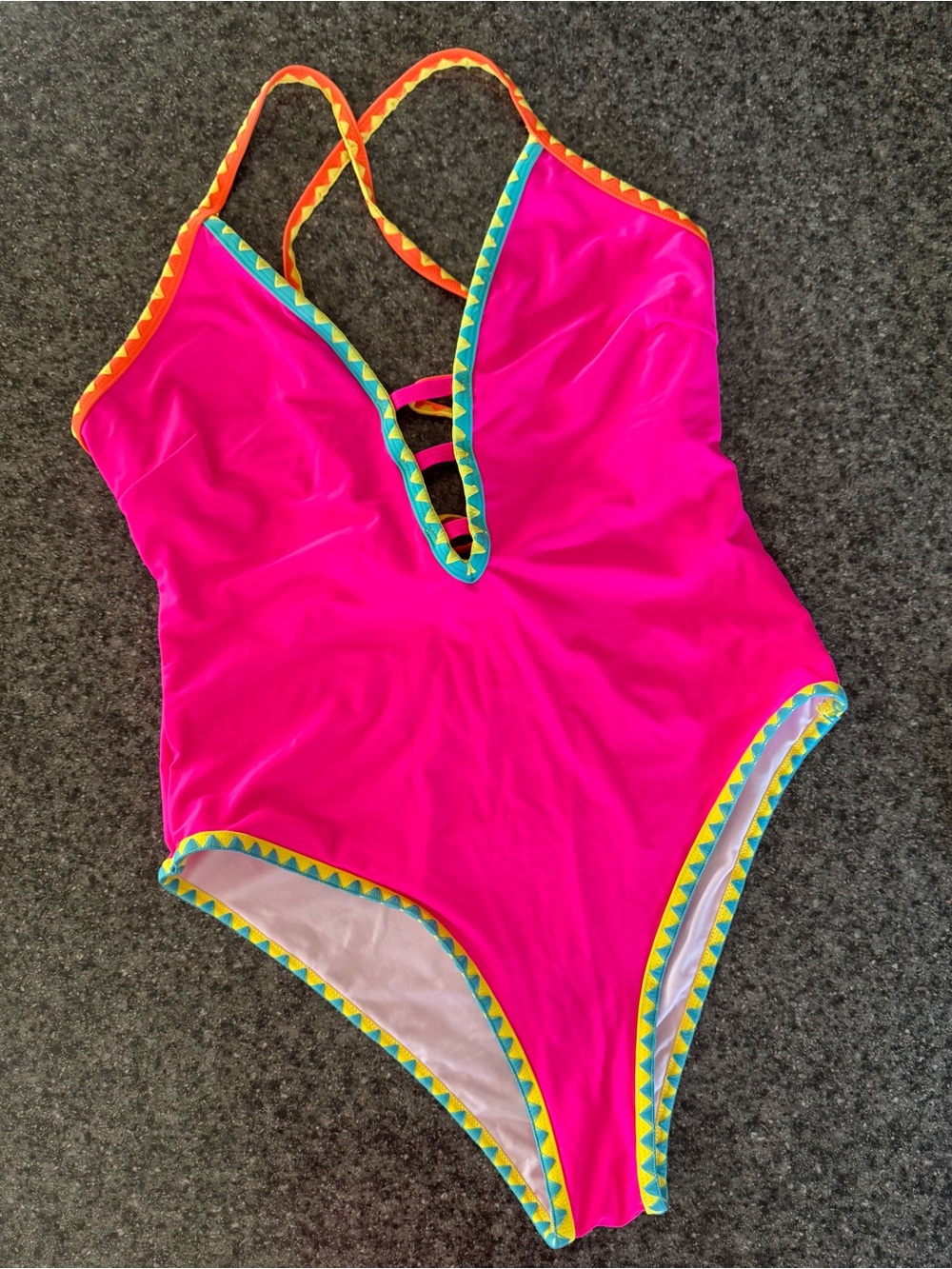 Popvil Hot Pink One-Piece Swimsuit with Colorful Trim, Women’s size XL